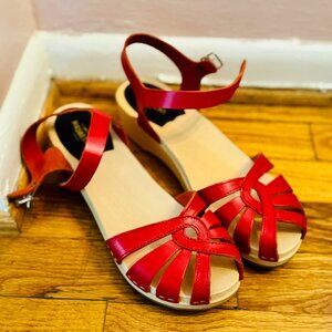 Swedish Hasbeens Debutant Clog Sandals Red